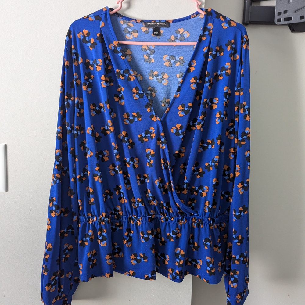 Blue Floral Wrap Top